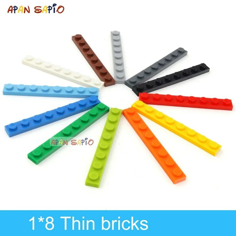 60 sztuk DIY klocki cienkie figurki cegły 1x8 punktów 12 kolorów edukacyjne kreatywny rozmiar kompatybilny z 3460 zabawek dla dzieci
