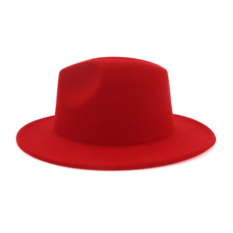 QIUBOSS solidna wełna filcowa Trilby sukienka damska kapelusz kobiety czarna czerwona patchworkowa dyskietka Jazz Panama karnawałowe kapelusze fedora bez wstążki
