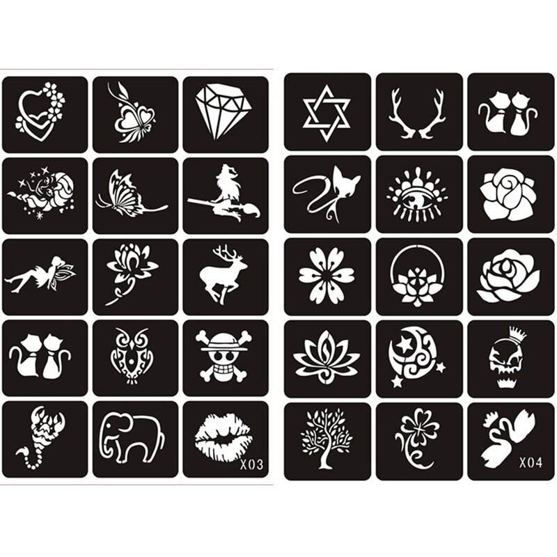 Aerógrafo Glitter Tattoo Stencil for Kids, Modelo de desenho, Pequena flor, Borboleta, Henna, Mulheres, Kids, 133pcs