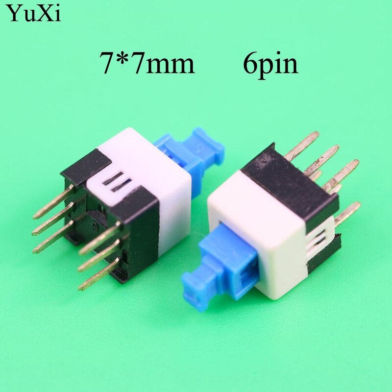 Yuxi-micro interruptor eletrônico, 7x7mm, 7x7mm, 6 pinos, para alimentação táctil, com fecho automático, botão de travamento/desligamento, atacado
