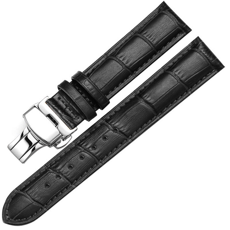 Echtes Leder Uhr Band Schmetterling Schnalle Leder Armband Ersatz Armband 14mm 16mm 18mm 19mm 20mm 21mm 22mm 24mm
