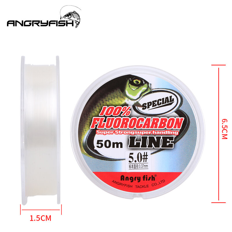 Angryfish Fluorocarbon Vislijn 50M Transparant/Roze Super Sterke Carbon Fiber Leader Line