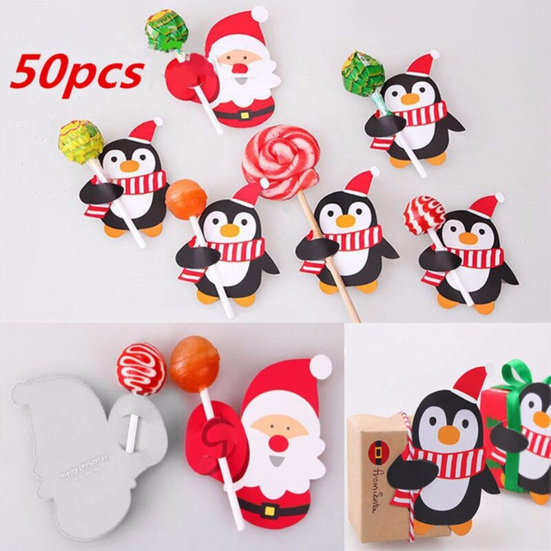 50pcs DIY  2018 New Christmas Paper Candy Chocolate Lollipop Sticks Cake Pops Xmas Party Decor