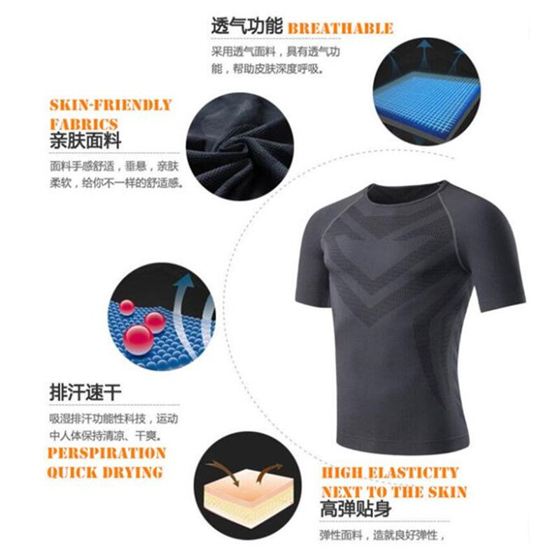 Ropa interior de compresión para hombre, camiseta de malla ajustada 3D, secado rápido, elástica, para Fitness, gimnasio, correr, mangas cortas, 200 piezas