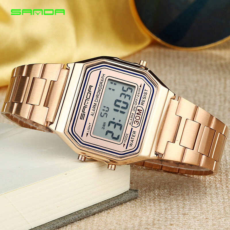 2019 SANDA Rose Gold Sport Horloges Vrouwen Luxe Gouden LED Elektronische Digitale Horloge Waterdicht Dames Klok Vrouwelijke Reloj Mujer