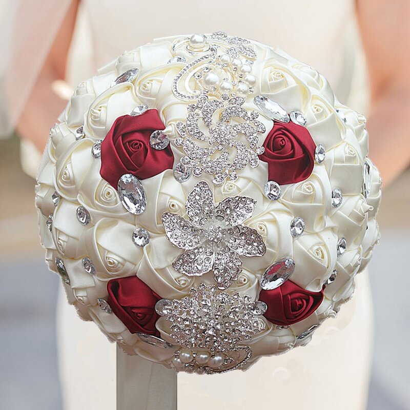 WIFELAI-A sztuczny bukiety ślubne ręcznie robiony kwiat z kryształkiem dla druhny z kryształkami ślubny bukiet ślubny de Mariage W228