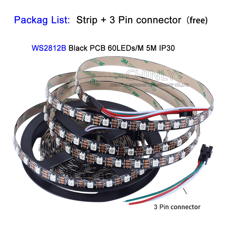 Bande lumineuse RGB LED étanche, 30/60/144 diodes, WS2812B, ruban de pixels intelligents adressables, 1m/4m/5m, PCB noir/blanc, WS2812 IC