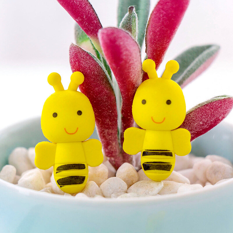 Goma de borrar de abeja Linda para estudiantes, venta al por mayor, Kawaii, regalos bonitos para estudiantes, 2 uds.