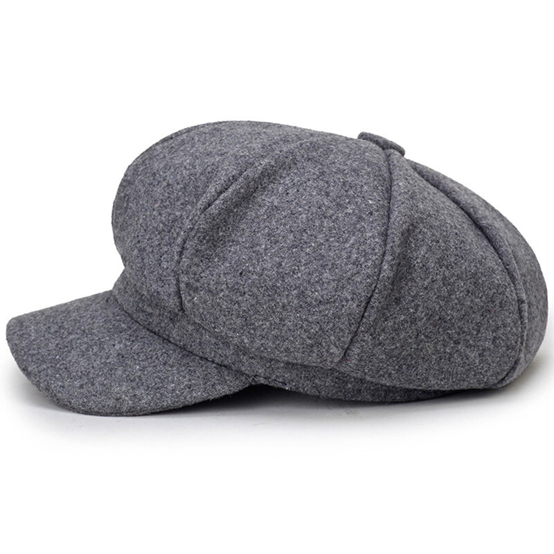 Chapéu octagonal de feltro vintage, chapéu protetor feminino de inverno, boné preto de cor literária, acessórios de chapéu para lazer