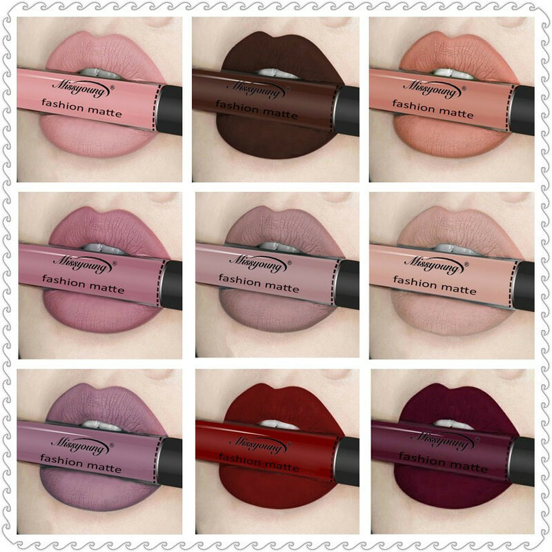 12 cores Líquido beleza de Longa duração do Batom Matte Lip Gloss lipgloss Nu Lábio Maquiagem À Prova D' Água Lábios Matiz de Veludo Vermelho Sexy