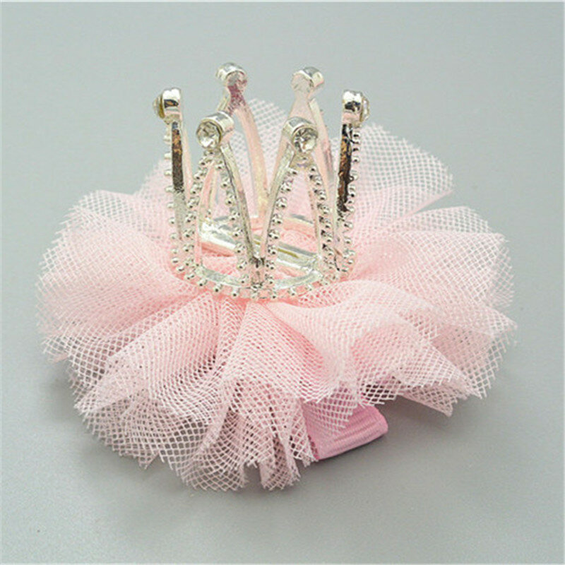 New Style Hot Sale Girls Shiny Rhinestone Crown Shaped Hair Clip With Ribbon Children Accessories Protective Cute Hair clip