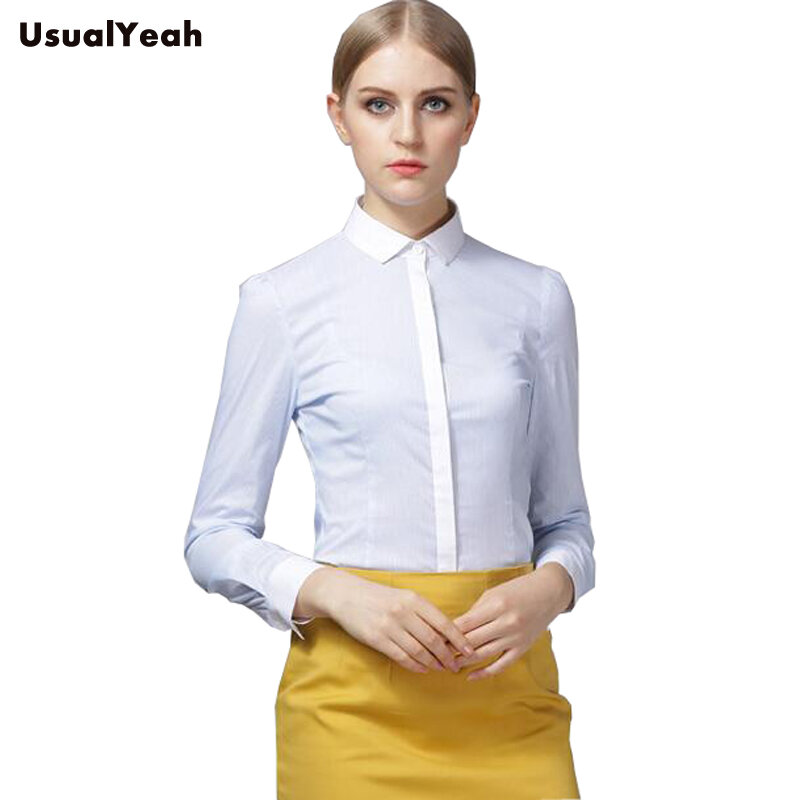 Женская блузка в полоску, с отложным воротником, с длинным рукавом, деловая, приталенная, SY0285, S-XXL