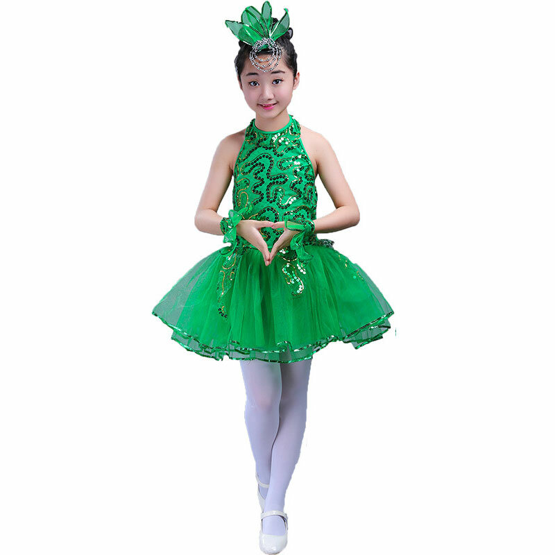 Zielone dziewczyny sukienka baletowa dla dzieci dziewczyna kostiumy do tańca jazzowego dla dziewczynek sukienka do tańca dziewczyna wydajność kostium sceniczny stroje taneczne