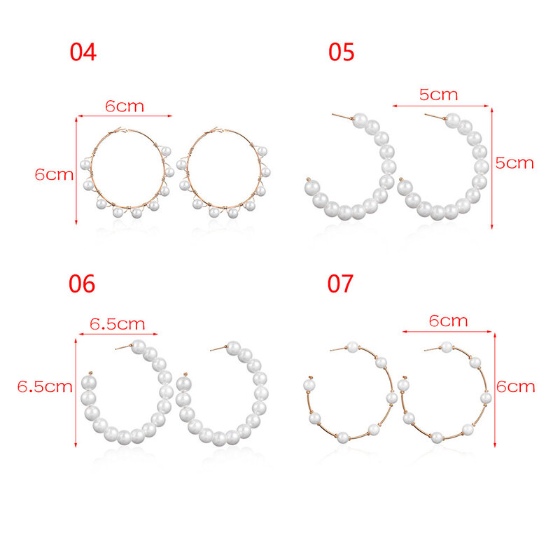 1 Pair Elegant White Pearls Hoop Earrings Women Oversize Pearl Circle Ear Rings Earrings Fashion Jewelry