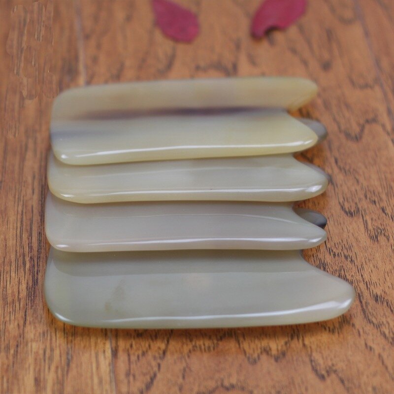 Plaque de Massage Gua Sha en corne de buffle, blanc naturel, pour le visage, les membres, outil de beauté du corps