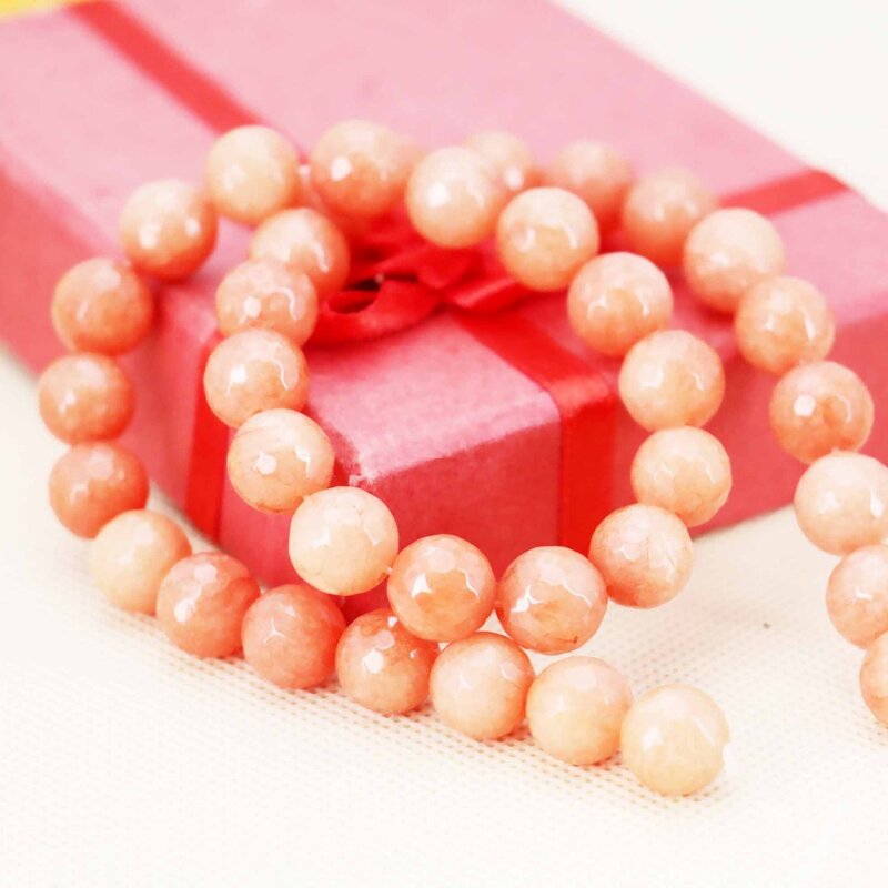 10 Mm Aksesoris Seri Pink Chalcedony Natural Round Faceted Manik-manik Longgar Diy Batu 15 Inch Wanita Membuat Perhiasan Grosir Desain