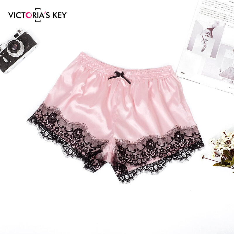 Suphis Розовая атласная пижама, женская летняя одежда для сна, сексуальный топ на тонких лямках, шорты с бантом, Шелковый комплект кружевной пи...