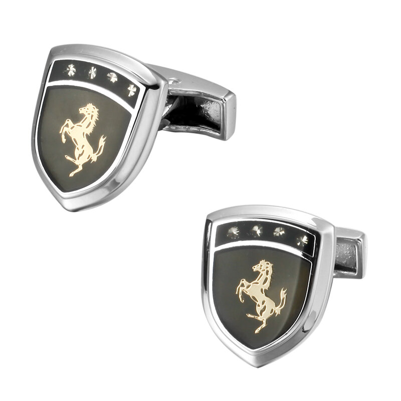 WN Shield shaped белые кристаллические высококачественные брендовые золотые запонки «Лошадь», французская Мужская ювелирных изделий, рубашка, запонки