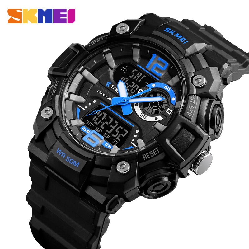 Reloj de pulsera electrónico LED para deportes con reloj Digital de cuarzo con alarma de ejército impermeable 50 M de marca superior SKMEI