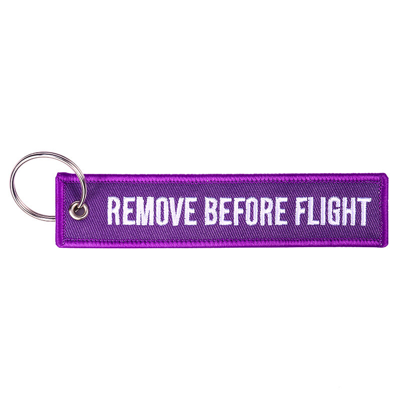 Llaveros para regalo de aviación, etiquetas de llaveros de color púrpura, OEM, de punto