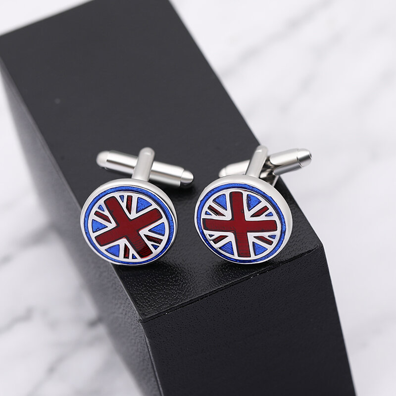 Gemelos redondos de la bandera británica para hombres y mujeres, joyería de lujo de alta calidad, venta en Europa y Estados Unidos