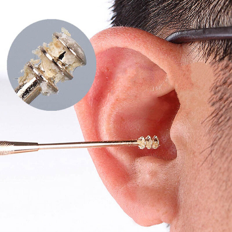 1 قطعة مزدوجة نهاية الفولاذ المقاوم للصدأ دوامة خلال أذني ملعقة الأذن الشمع إزالة الأنظف الأذن أداة متعددة الوظائف المحمولة