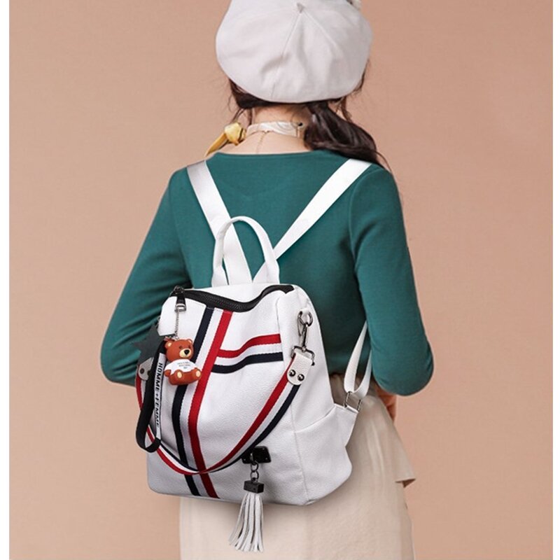 JIAOO المرأة حقيبة جلدية سعة كبيرة حقيبة السفر موضة بسيطة سستة المرأة على ظهره الفتيات طالب الحقائب المدرسية