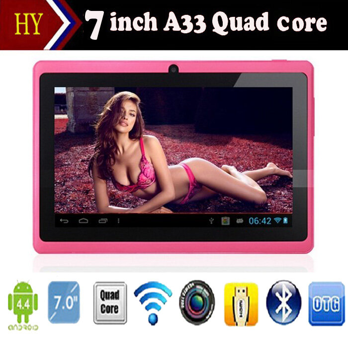 Tableta de 7 pulgadas Q88 allwinner quad Core A33, android 4,4, 2800mah, 512M, 8G, cámara Dual, 9 colores, 10 unids/lote, Envío Gratis por DHL