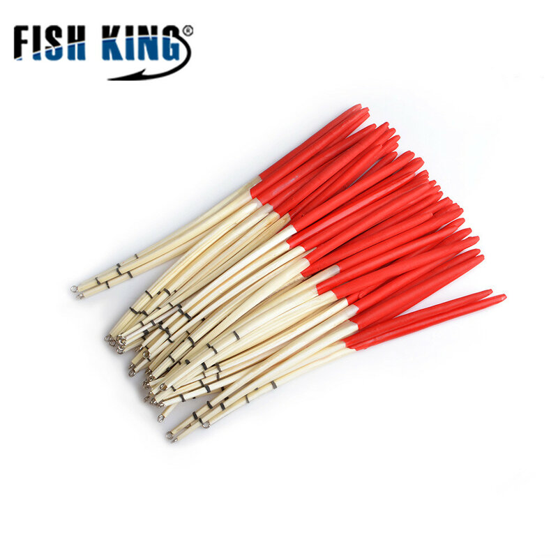 FISH KING-Flotteur de pêche en plumes de paon, 2 couleurs, type queue dure, transporteurs ber avec anneaux, 10 pièces/lot