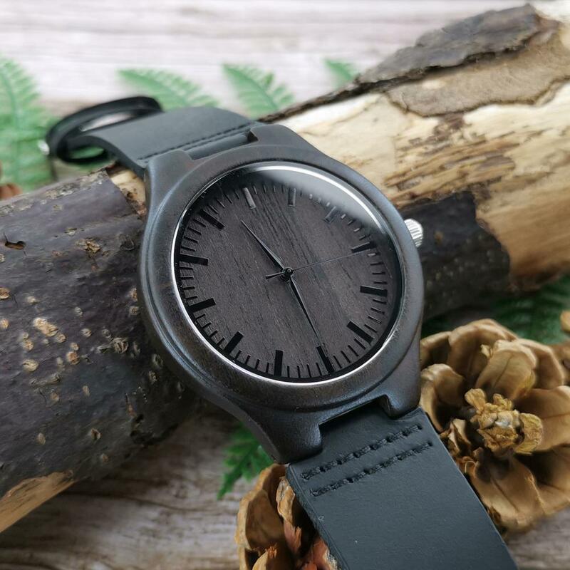 내 남자 친구에게-새겨진 나무 시계, 럭셔리 남자 시계, 생일 기념일 밀리터리 선물 에보니 손목 시계