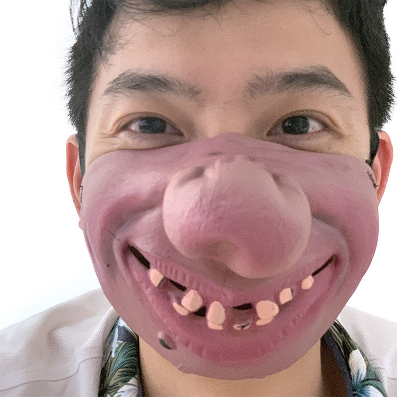 이상한 미소 큰 이빨 성인 코스프레 광대 라텍스 마스크 반 얼굴 끔찍한 무서운 마스크 가장 무도회 할로윈 파티 장식 photoprop