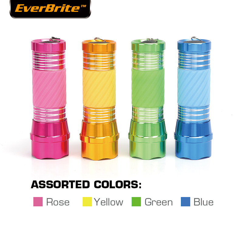 MINI linterna LED EverBrite 4-Paquete de linterna de aluminio (con batería) favores de fiesta colores surtidos con mango brillante en la oscuridad