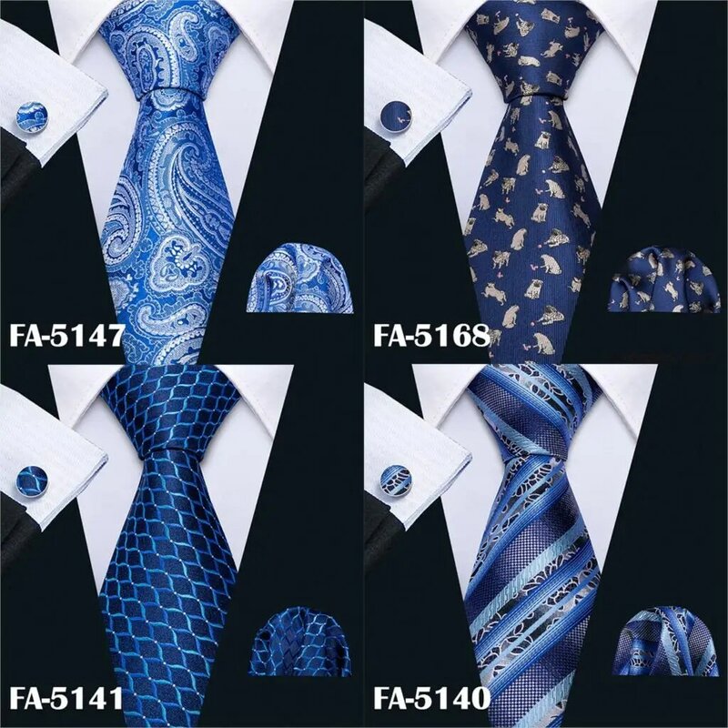 Designer Ties Fashion Silk Neckties Hanky Cufflinks Set for Men Wedding Party Business Tie Set Barry.wang 20 Styles Blue Paisley