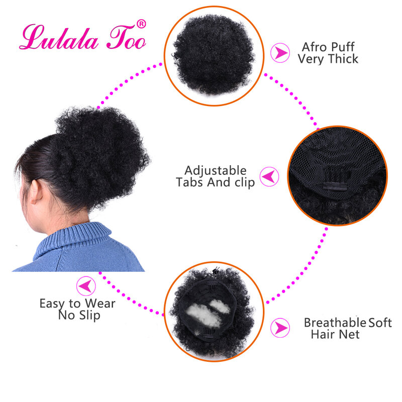 Extensiones de pelo Afro corto sintético para niños, coleta con cordón, moño rizado