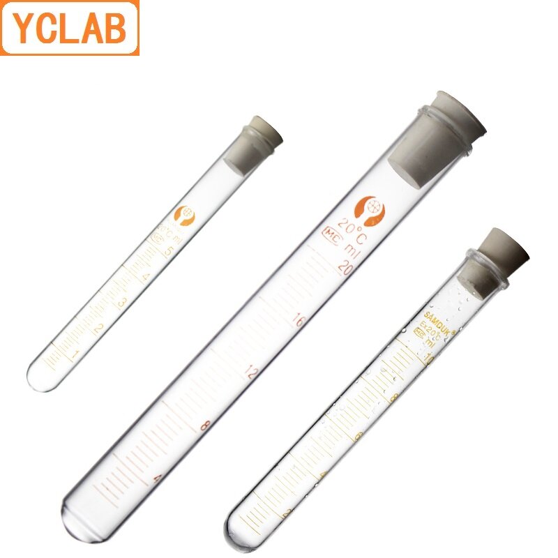 YCLAB-tubo de ensayo de vidrio con goma de graduación o tapón de Gel de sílice, resistencia alcalina ácida de alta temperatura, 5mL