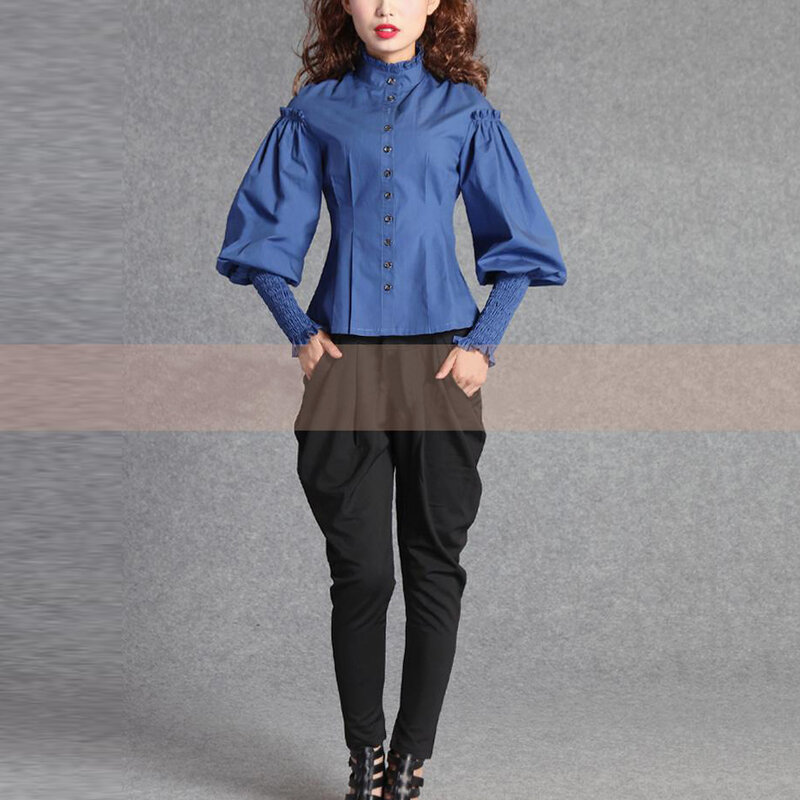 Nieuwe Lente Zomer Vrouwen Prom Katoen Shirt Been van Schapenvlees Mouw Vintage Gothic Blouse vrouwelijke Toevallige Slanke Wit Blauw Shirts