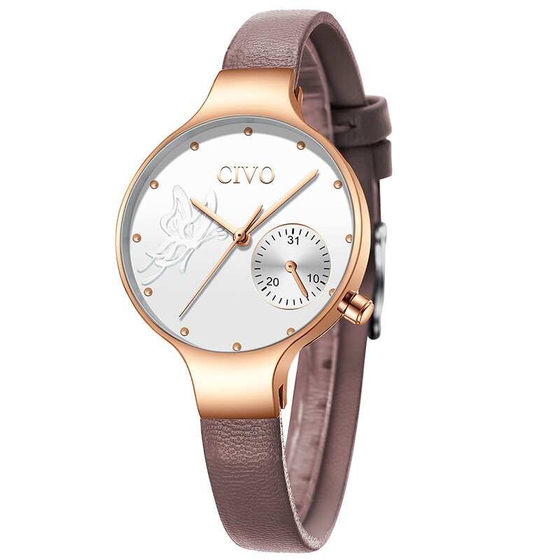 CIVO 2019 новые модные женские кварцевые часы из натуральной кожи часы бабочка женский браслет платье наручные женские часы