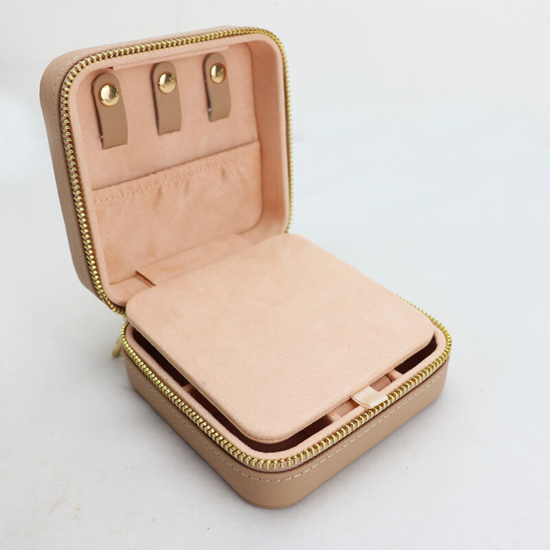 Personalizado estilo coreano menina caixa de jóias brincos de couro genuíno anel portátil caso multi-função de caixa de armazenamento de jóias