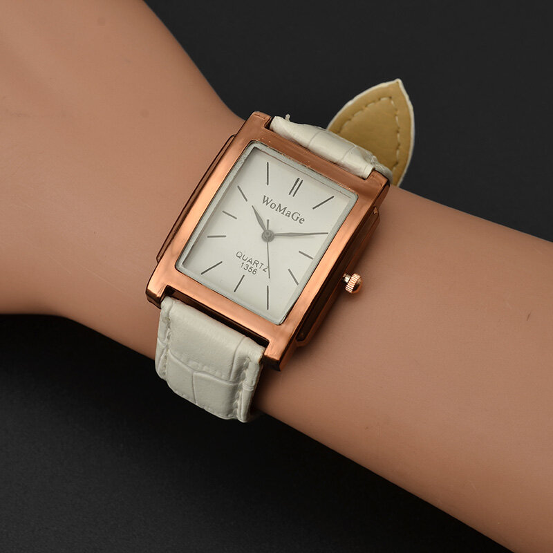 Женские часы с кожаным ремешком, Роскошные наручные часы цвета розового золота с кожаным ремешком