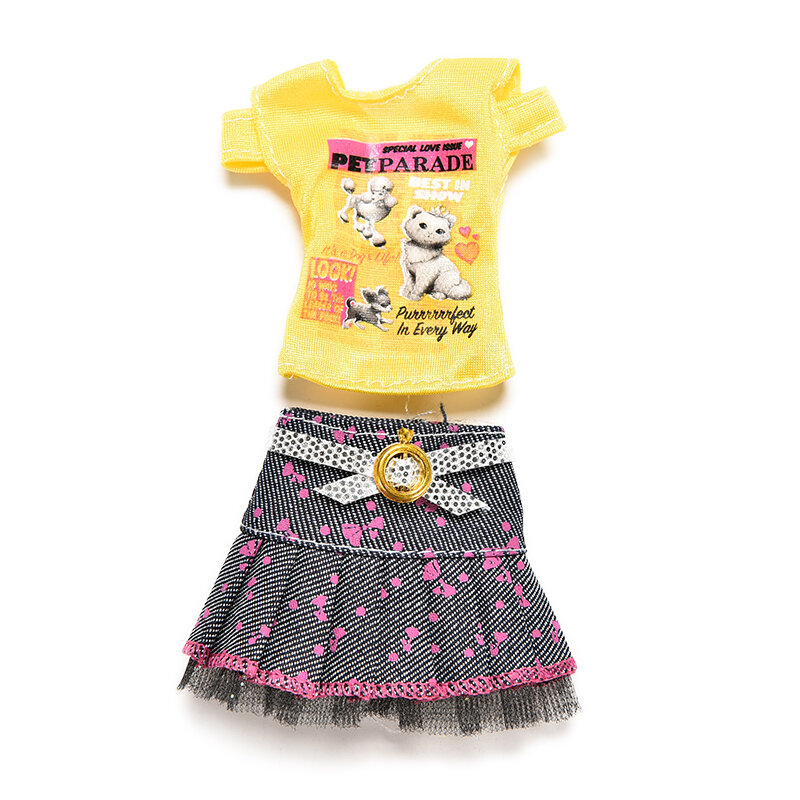 1Set New Doll Clothes Fashion Outfit Jeans Skirt Cartoon Printing Clothesing For For   Doll Girl Favourite Gift Party Gown