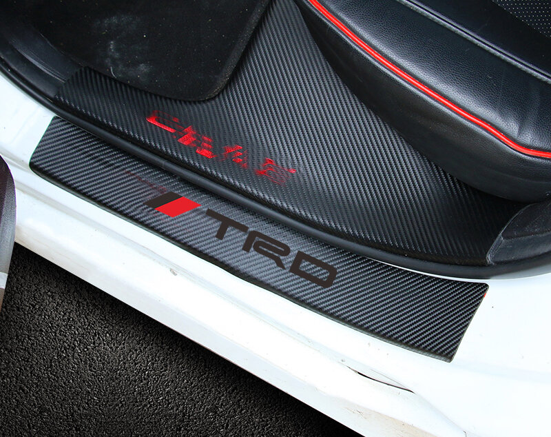 4 Pcs Auto Styling Carbon Faser Auto Tür Sill Schutz Aufkleber Für Toyota CROWN COROLLA REIZ TRD Racing LOGO zubehör