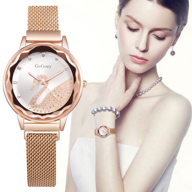 Luxus Frauen Quarz Uhren Heißer Verkauf Magnetische Mesh Neue Strass Mode Trends Rose Gold Damen Geschenk Armband Relogio Feminino