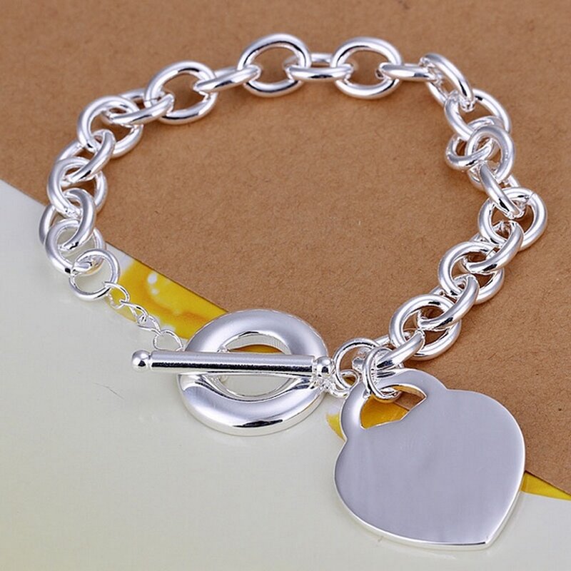 factory price valentine gift fashion beautiful Silver color Charms heart women Jewelry Bracelets chain lady wedding H274