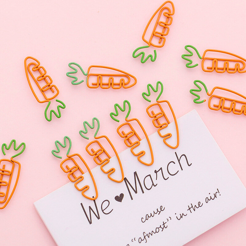 Marcapáginas de Clip de papel de Metal en forma de zanahoria Kawaii creativo, suministros de papelería para la escuela y la Oficina, 5 unidades por lote