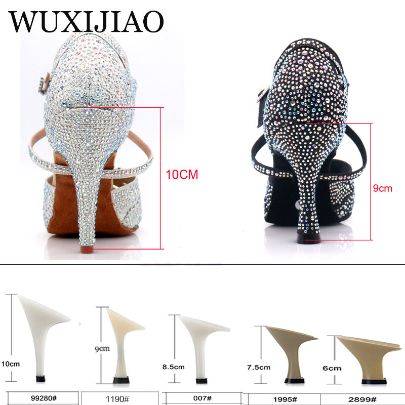 Wuxijiao รองเท้าเต้นลาตินสำหรับผู้หญิง, รองเท้าเต้นลาตินสีขาวและสีดำรองเท้าเต้นบอลรูมสำหรับงานปาร์ตี้ส้นนิ่ม7.5ซม.