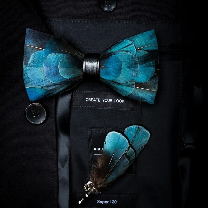 Оригинальный дизайн, брошь для галстука-бабочки, Натуральное перо, ручная работа, Подарочная коробка, набор для мужчин, Свадебная вечеринка, галстук-бабочка