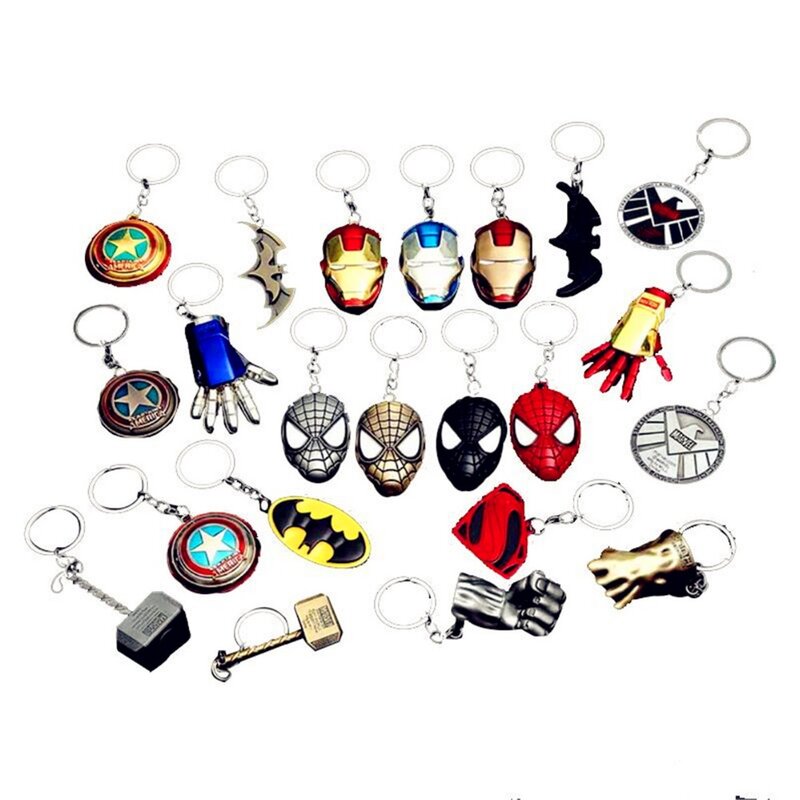 SuperHeroe Avengers Keychain Metal Thor Captain America Shield Key chain Spider man Iron man Mask Keychain Hulk Batman Keychains