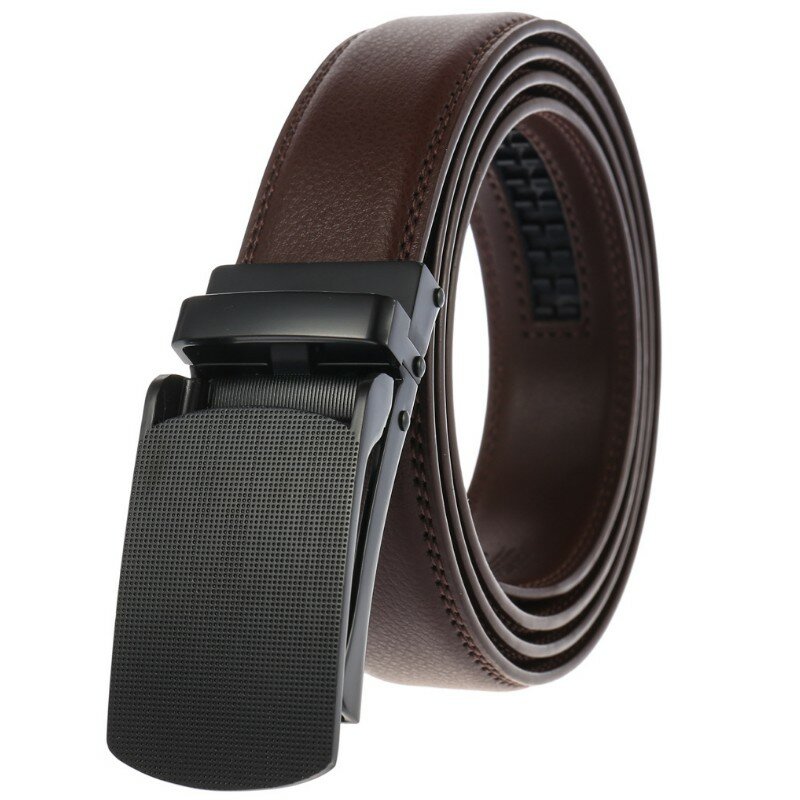 Cinturones de correa de cuero genuino para hombre, marca de lujo, de alta calidad, hebilla automática, cinturones negros, LY133-0134-1