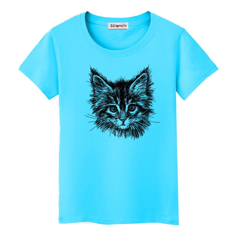 Bgtomate – t-shirt chat noir imprimé à la main, t-shirt à la mode pour filles, jolis animaux