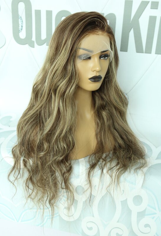 QueenKing hair Front Lace Wig 180% Density Cami Color Balayage Ombre Wigs T4/4/24 Brazilian Remy hair Free Shipping Overnight